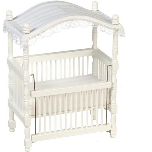  Aztec Imports, Inc. Dollhouse Miniature White Canopy Crib T6133w
