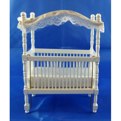  Aztec Imports, Inc. Dollhouse Miniature White Canopy Crib T6133w