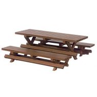 Aztec Imports, Inc. Dollhouse Miniature 1:12 Scale 4 Pc Walnut Picnic Table with 2 Benches #T6302