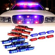 B&F 54 X LED w 18 X LED Emergency Vehicle Strobe Lights for Front Grille Deck Warning Light (54 LED w 18 LED, Red and Blue)