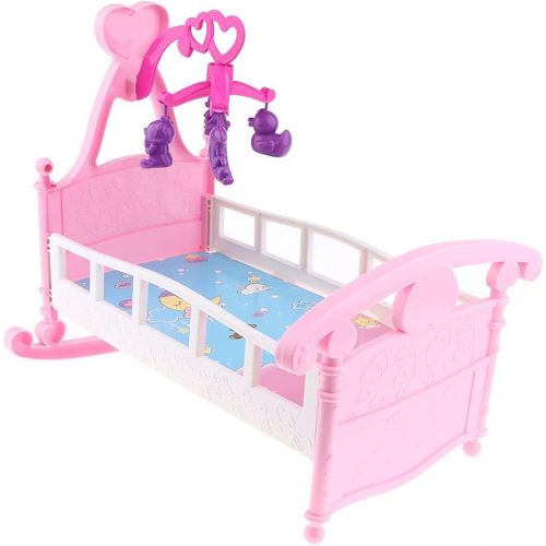  B Blesiya Simulation Doll Rocking Bed Rocking Cradle Toy Dollhouse Miniature Bedroom Furniture for MellChan Baby Doll 9-11inch Reborn Doll