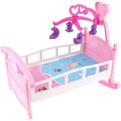  B Blesiya Simulation Doll Rocking Bed Rocking Cradle Toy Dollhouse Miniature Bedroom Furniture for MellChan Baby Doll 9-11inch Reborn Doll