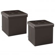 B FSOBEIIALEO Storage Ottoman Small Cube Footrest Stool Seat Faux Leather Toy Chest Brown 12.6X12.6X12.6 (2 Pack)