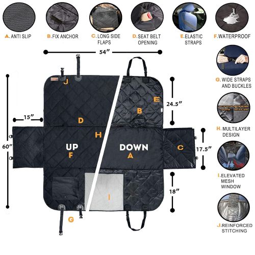  B-comfort Dog Car Seat Covers Hammock for Pets-Back Seat and Doors Protector-Backseat Barrier-Side Flaps,Leak-Proof,Anti-Scratch,Nonslip-Black