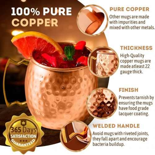  [아마존베스트]B. WEISS [Gift Set] 100% Pure Copper Moscow mule mugs, Set Of 4 copper cups for drinking Each Mug is HANDCRAFTED- Food Safe Pure Solid Copper Cups gift set (Set of 4)