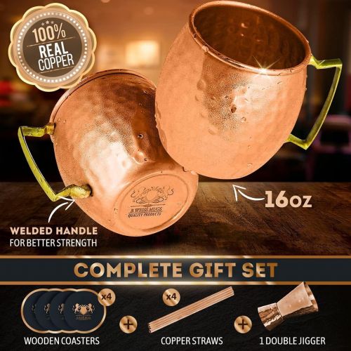  [아마존베스트]B. WEISS [Gift Set] 100% Pure Copper Moscow mule mugs, Set Of 4 copper cups for drinking Each Mug is HANDCRAFTED- Food Safe Pure Solid Copper Cups gift set (Set of 4)