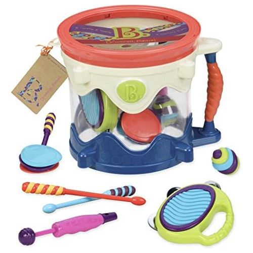  [아마존베스트]B toys  Drumroll Please  7 Musical Instruments Toy Drum Kit for Kids 18 months + (7-Pcs)