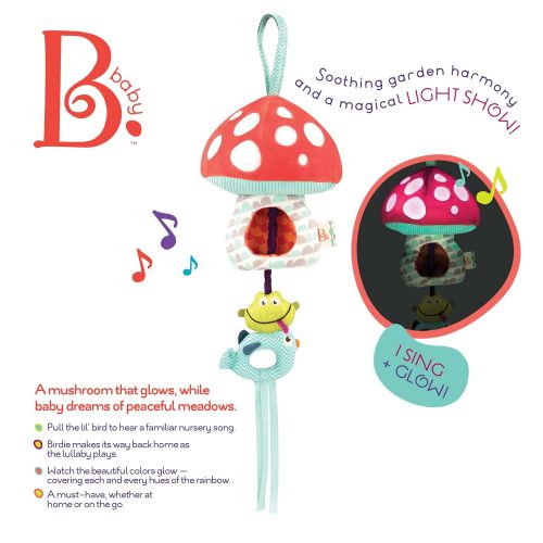  [아마존베스트]B. toys  Magical Mellow-Zzzs Nursery Mobile  Musical Pullstring Baby Mobile with Soft Light  Natural Take Along Mobile - 100% Non-Toxic and BPA-Free