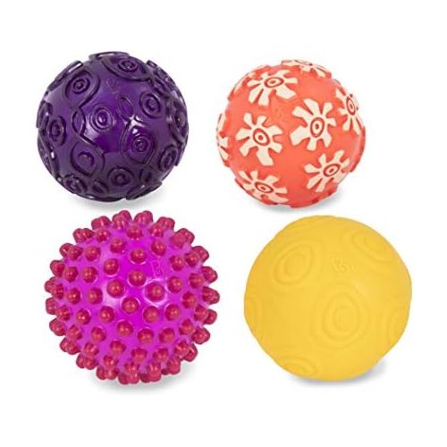  B. toys by Battat B. Toys  Oddballs - 4 Sensory Toy Balls in Warm Colors for Toddlers Aged 6 Months +