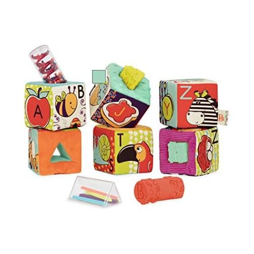  B. toys by Battat B. Toys  ABC Block Party Baby Blocks  Soft Fabric Building Blocks for Toddlers  Educational Alphabet Blocks with 6 Textured Toy Blocks & 5 Shapes  Grab & Stack Blocks