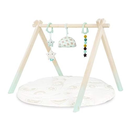  B. toys by Battat B. toys  Wooden Baby Play Gym  Activity Mat  Starry Sky  3 Hanging Sensory Toys  Organic Cotton  Natural Wood  Babies, Infants
