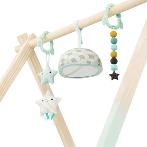  B. toys by Battat B. toys  Wooden Baby Play Gym  Activity Mat  Starry Sky  3 Hanging Sensory Toys  Organic Cotton  Natural Wood  Babies, Infants