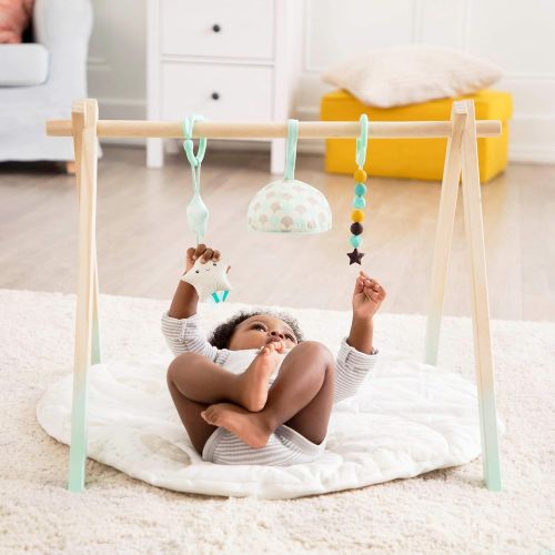  B. toys by Battat B. toys  Wooden Baby Play Gym  Activity Mat  Starry Sky  3 Hanging Sensory Toys  Organic Cotton  Natural Wood  Babies, Infants