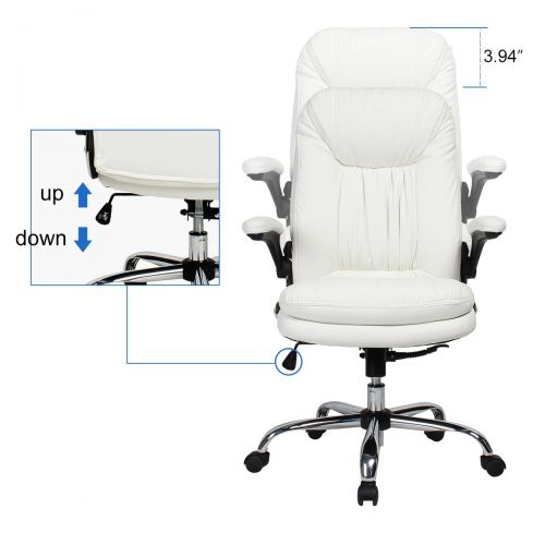  B2C2B Ergonomic Office Chair - High Back Desk Chair with Flip-Up Arms and Comfy Thick Cushion Leather Computer Chair Big and Tall 350lb Weight Capacity, White