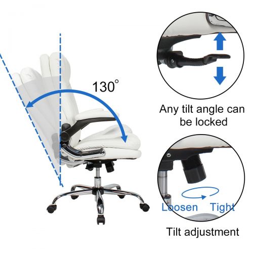  B2C2B Ergonomic Office Chair - High Back Desk Chair with Flip-Up Arms and Comfy Thick Cushion Leather Computer Chair Big and Tall 350lb Weight Capacity, White