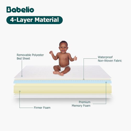  BABELIO Premium Memory Foam Crib Mattresses, 2-Stage, Cool Gel, with Waterproof Lining & Removable Mattress Cover, for Standard Crib & Toddler Bed