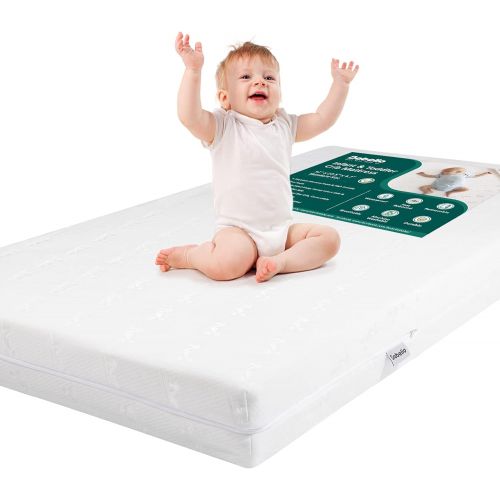  BABELIO Premium Memory Foam Crib Mattresses, 2-Stage, Cool Gel, with Waterproof Lining & Removable Mattress Cover, for Standard Crib & Toddler Bed