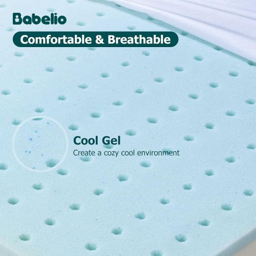  BABELIO Premium Memory Foam Crib Mattresses, 2-Stage, Cool Gel, with Waterproof Lining & Removable Mattress Cover, for Standard Crib & Toddler Bed