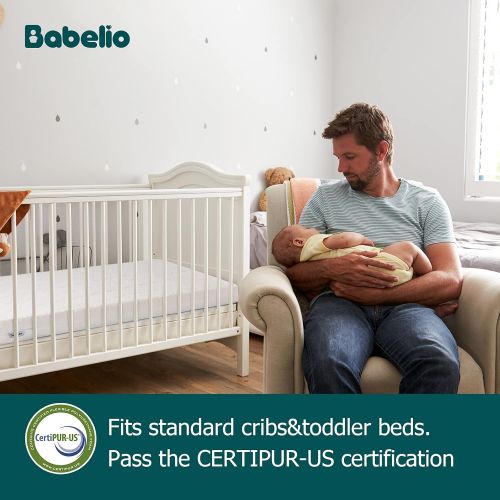  BABELIO Premium Memory Foam Crib Mattresses, 2-Stage, Cool Gel, with Waterproof Lining & Removable Mattress Cover, for Standard Crib & Toddler Bed