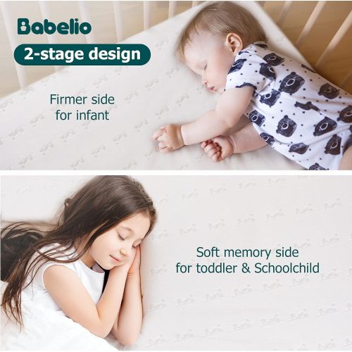  BABELIO Premium Memory Foam Crib Mattresses, 2-Stage, Cool Gel, with Waterproof Lining & Removable Mattress Cover, for Standard Crib & Toddler Bed