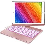 [아마존베스트]BABG iPad Keyboard Case for iPad 6th Gen 2018, iPad 5th Gen 2017, iPad Pro 9.7, iPad Air 2, iPad Air 1, 360 Screen Rotation 7 Colors Backlight iPad Case with Keyboard - Rose Gold