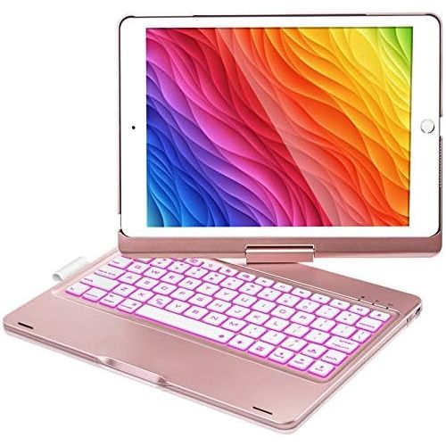  [아마존베스트]BABG iPad Keyboard Case for iPad 6th Gen 2018, iPad 5th Gen 2017, iPad Pro 9.7, iPad Air 2, iPad Air 1, 360 Screen Rotation 7 Colors Backlight iPad Case with Keyboard - Rose Gold