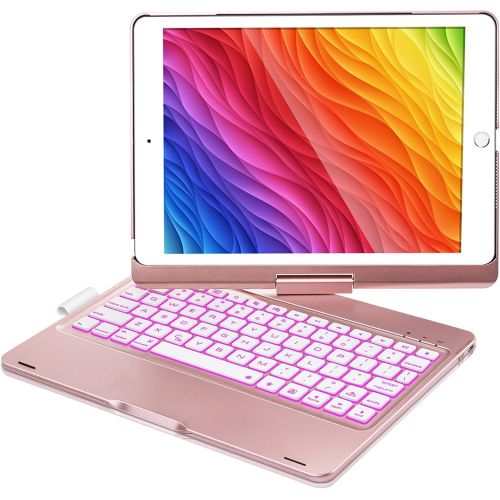  [아마존베스트]BABG iPad Keyboard Case for iPad 6th Gen 2018, iPad 5th Gen 2017, iPad Pro 9.7, iPad Air 2, iPad Air 1, 360 Screen Rotation 7 Colors Backlight iPad Case with Keyboard - Rose Gold