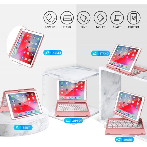  [아마존베스트]BABG iPad Keyboard Case for iPad 6th Gen 2018, iPad 5th Gen 2017, iPad Pro 9.7, iPad Air 2, iPad Air 1, 360 Screen Rotation 7 Colors Backlight iPad Case with Keyboard - Rose Gold