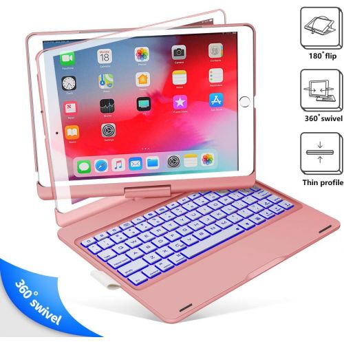  [아마존베스트]BABG iPad Keyboard Case for iPad 6th Gen 2018, iPad 5th Gen 2017, iPad Pro 9.7, iPad Air 2, iPad Air 1, 360 Screen Rotation 7 Colors Backlight iPad Case with Keyboard - Rose Gold