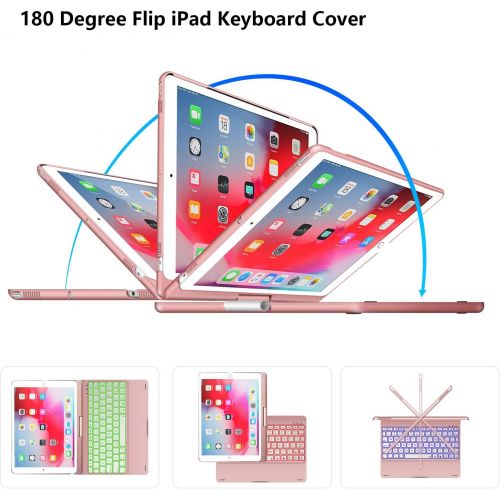  [아마존베스트]BABG iPad Keyboard Case for iPad 6th Gen 2018, iPad 5th Gen 2017, iPad Pro 9.7, iPad Air 2, iPad Air 1, 360 Screen Rotation 7 Colors Backlight iPad Case with Keyboard - Rose Gold