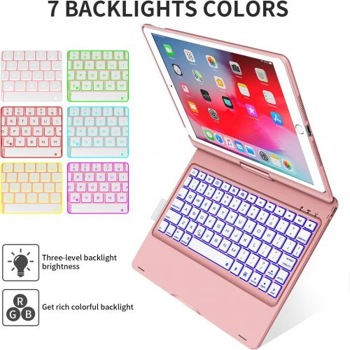  [아마존베스트]BABG iPad Keyboard Case for iPad 6th Gen 2018, iPad 5th Gen 2017, iPad Pro 9.7, iPad Air 2, iPad Air 1, 360 Screen Rotation 7 Colors Backlight iPad Case with Keyboard - Rose Gold