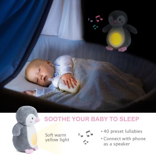  BABLE Baby Shower Gifts with Night Light Sleep Aid, Soother White Noise Sound Machine with 40 Lullabies, New Baby Gift Smart Sleep Soother Portable Soft Stuffed Animal for Babies(9.5in)