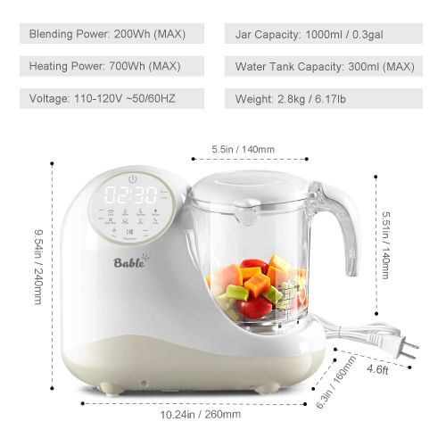  [아마존 핫딜]  [아마존핫딜]BABLE Baby Food Maker for Infants and Toddlers, Bable All-in-1 Food Processor Mills Machine with Steam, Blend, Chop, Sterilize, Warm Milk, Defrost, Grinder to Make Puree and Juice, Touch