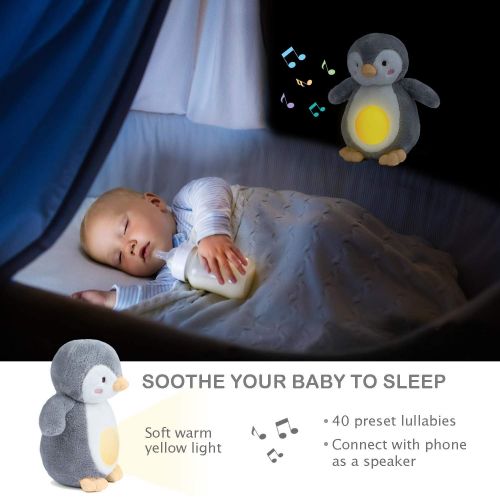  BABLE Baby Shower Gifts with Night Light Sleep Aid, Soother White Noise Sound Machine with 40 Lullabies, New Baby Gift Soother Portable Soft Stuffed Animal for Babies (Yellow)