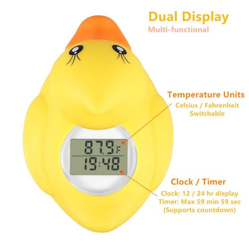  [아마존베스트]BABY ELF BabyElf Baby Thermometer - Baby Bath and Room Thermometer, Floating Alarm for Infant Bathtub and Swimming Pool, Yellow Duck