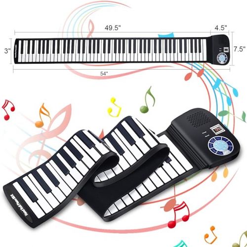  BABY JOY 88 Keys Roll Up Piano, Upgraded Electronic Piano Keyboard, Portable Piano w/Bluetooth, MP3 Headphone USB Input, MIDI OUT, 128 Rhythms, Record, Play, Volume Control (Black, 88Keys)