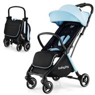BABY JOY Lightweight Baby Stroller, Compact Travel Stroller for Airplane, Infant Toddler Stroller w/Adjustable Backrest & Canopy, Storage Basket, Self Standing Gravity Fold, Aluminium Frame (Blue)