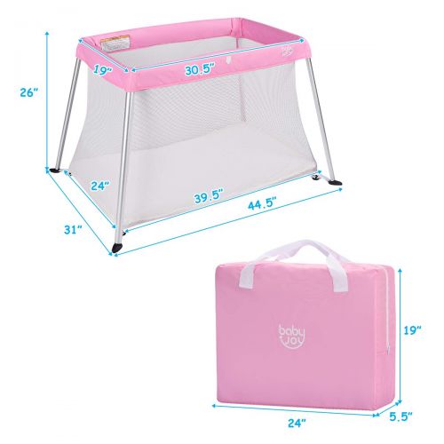  BABY JOY Baby Playpen, Ultra-Light Aluminum Portable Travel Crib with Comfy Mattress & Oxford...