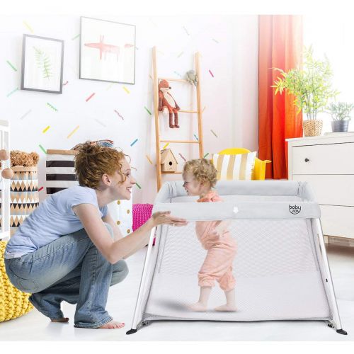  BABY JOY Baby Playpen, Ultra-Light Aluminum Portable Travel Crib with Comfy Mattress & Oxford...