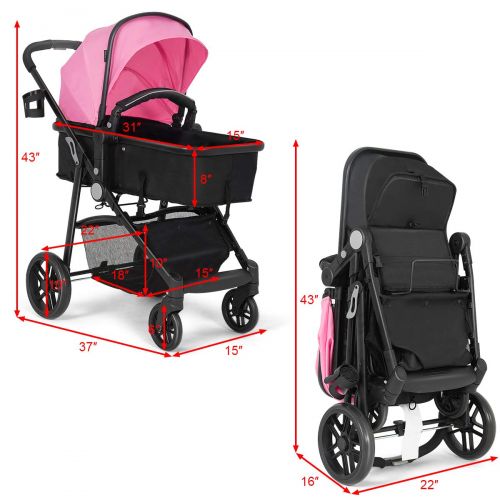  BABY JOY Baby Stroller, 2 in 1 Convertible Carriage Bassinet to Stroller, Pushchair with Foot Cover, Cup...