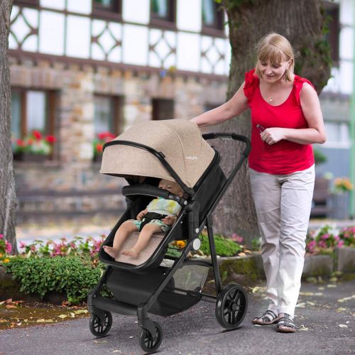  BABY JOY Baby Stroller, 2 in 1 Convertible Carriage Bassinet to Stroller, Pushchair with Foot Cover, Cup...