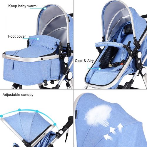 BABY JOY Baby Stroller, Aluminum 2-in-1 Foldable Toddler Stroller, Convertible Bassinet Reclining...