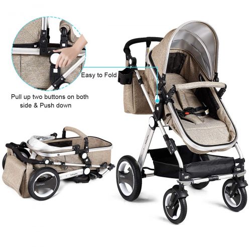  BABY JOY Baby Stroller, Aluminum 2-in-1 Foldable Toddler Stroller, Convertible Bassinet Reclining...