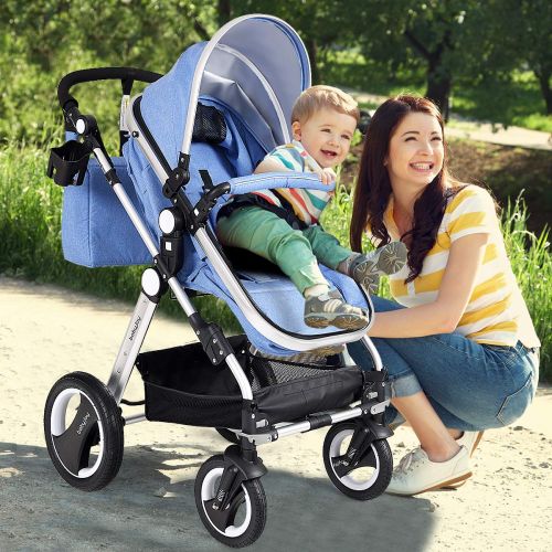  BABY JOY Baby Stroller, Aluminum 2-in-1 Foldable Toddler Stroller, Convertible Bassinet Reclining...