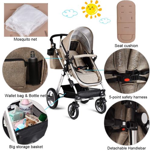  BABY JOY Baby Stroller, Aluminum 2-in-1 Foldable Toddler Stroller, Convertible Bassinet Reclining...