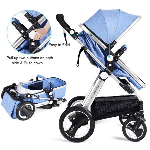  BABY JOY Baby Stroller, Aluminum 2-in-1 Foldable Toddler Stroller, Convertible Bassinet Reclining...