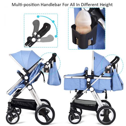  BABY JOY Baby Stroller, Aluminum 2-in-1 Foldable Toddler Stroller, Convertible Bassinet Reclining...