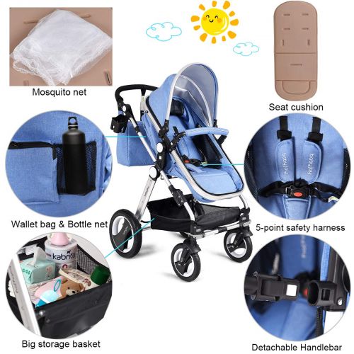  BABY JOY Baby Stroller, Aluminum 2-in-1 Foldable Toddler Stroller, Convertible Bassinet Reclining...