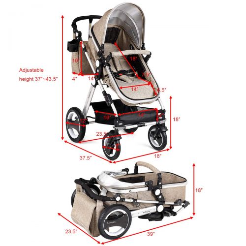  BABY JOY Baby Stroller, Aluminum 2-in-1 Foldable Toddler Stroller, Convertible Bassinet Reclining...