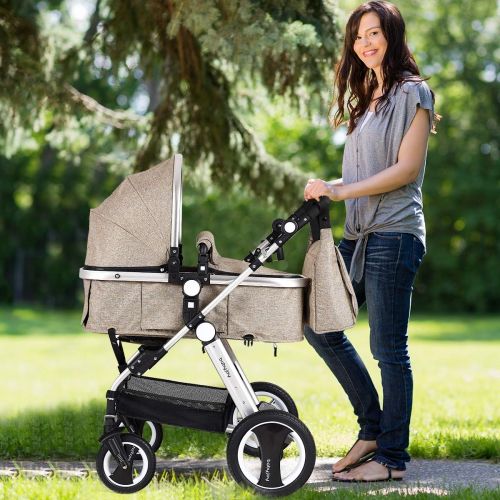  BABY JOY Baby Stroller, Aluminum 2-in-1 Foldable Toddler Stroller, Convertible Bassinet Reclining...